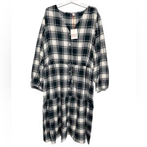 Knox Rose - Women’s Green Plaid A-Line Button-Up Dress